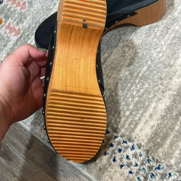 MIA Black Leather Clogs with Wooden Heels - Picture 5 of 5